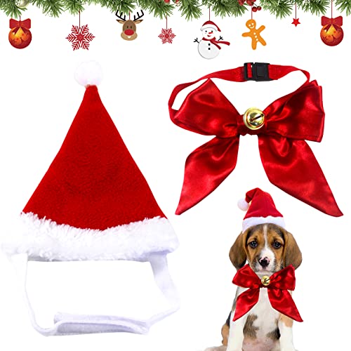 Weihnachtsmütze für Hund, Weihnachtsmützen für Katzen, Hund Weihnachtsmütze, Haustier Stirnband, Hunde Katzen Kostüm Zubehör Einstellbare Größe mit Krawatten und Glocken für Hunde Katzen Haustier von Booaee