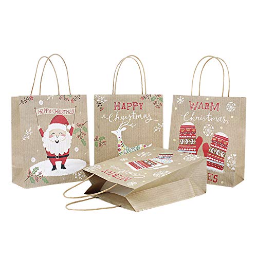 Boodtag 12 pcs Weihnachten Geschenktüten Weinflasche Papier-Tragetaschen Nicholas Geschenktaschen Schneemann Weihnachtsstrumpf Weihnachtsbaum Weihnachtsmütze von Boodtag