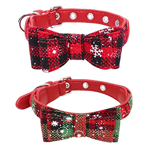 Boodtag 2 PCS Halsband Hund Katzen Rot Verstellbar Weihnachten Geschenk Dekoration Zubehör Weich und Bequem Hundehalsband Kragen Decor mit Schleife (Rot-2pcs, S) von Boodtag