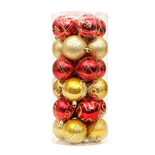 Boodtag 24Pcs Weihnachtskugeln glänzend Christbaumschmuck Christbaumschmuck Kunststoff-Kugelbox Rot Gold Weiß Himmel Blau Silber von Boodtag