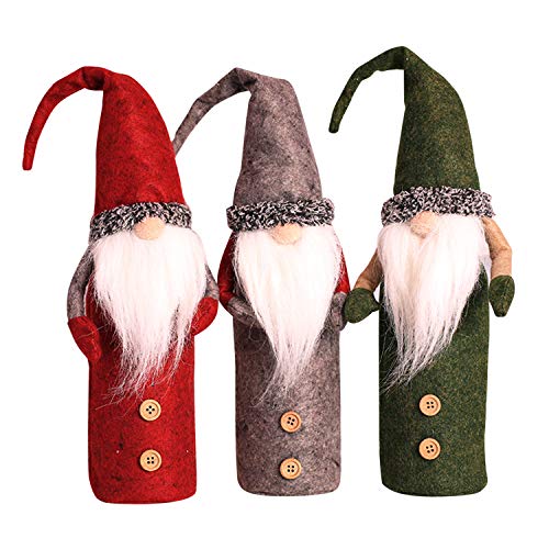 Boodtag 3 Pcs Christmas Weinflasche Abdeckung Weihnachten Taschen Weihnachtsweinbeutel für Weihnachten Dekoration Geschenktasche Rot Grau Grün von Boodtag