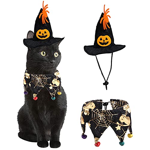 Boodtag Halloween Katze kostüm Katze Umhang Kap mit Zaubererhut Hunde Mantel Kostüm Welpen Party Cosplay Dekoration von Boodtag