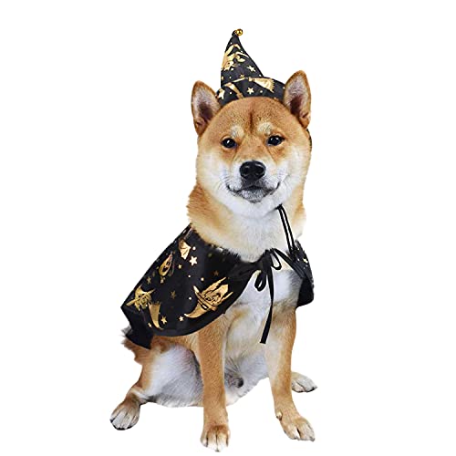 Boodtag Halloween Katze kostüm Katze Umhang Kap mit Zaubererhut Hunde Mantel Kostüm Welpen Party Cosplay Dekoration von Boodtag