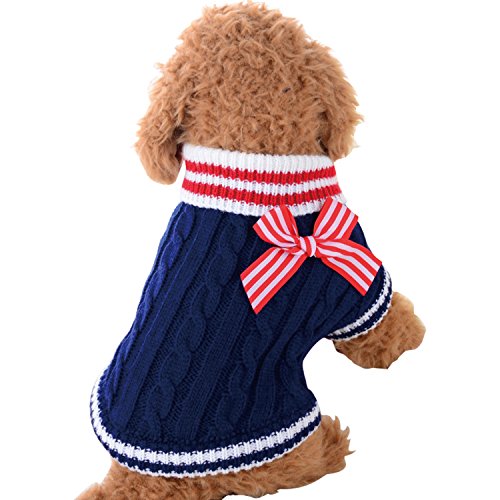 Boodtag Haustier Hund Baumwolle Hundpullover Strickpullover Mantel mit Schleife Weste Kleider Winter Weich Warm Pullover Jacke Kleidung Hundemantel von Boodtag