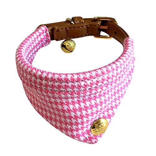 Boodtag Hundehalstuch, Dreiecks-Lätzchen, klassisches Haustierhalsband mit Glocke, Baumwollschal, verstellbarer Ledergürtel für Welpen, Kätzchen (Rosa) von Boodtag