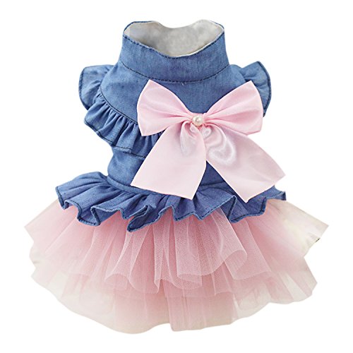 Boodtag Prinzessin Schleife Kleiner Hund Welpen Katze Tutu Kleid Hochzeit Party Pet Puppy Sundress Mesh Kleidung Bekleidung Hundkostüm Hustierkostüm für Feste Halloween Weihnachten von Boodtag