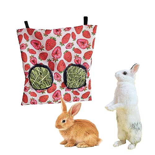 1 Packung Kaninchen Heu Feeder Bag Hängende Meerschweinchen Chinchilla Heu Feeder Futterspender Tasche Feeder Bag Feeder Bag Feeder Bag mit 2 Löchern für Kleintiere - Erdbeere von Booge