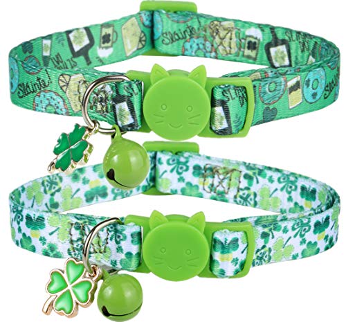 BoomBone 2 Stück St Patricks Day Katzenhalsband, Sicherheits-Halsbänder mit Glöckchen für Kätzchen von BoomBone