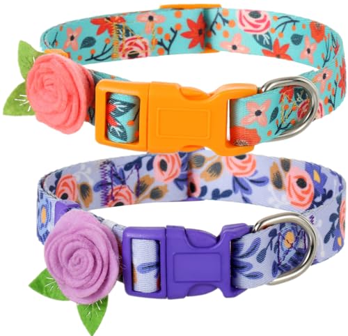 Frühlingshundhalsband für große Hunde, Schnellverschluss, florales Hundehalsband für Mädchen mit Blumenschleife, 2 Stück von BoomBone