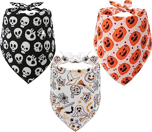 Hund Halloween Bandana 3er Set Kürbis Skelett Urlaub Bandana für Kleine Mittlere Große Hunde von BoomBone