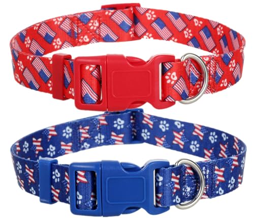Hundehalsband mit amerikanischer Flagge, 2 Stück, Schnellverschluss, 4. Juli, Hundehalsband-Set, rot, weiß und blau, patriotisches Hundehalsband von BoomBone