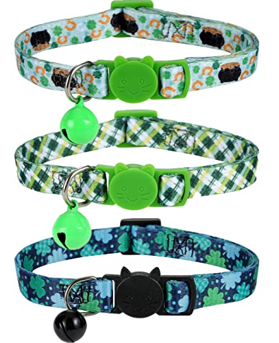 St. Patricks Day Katzenhalsband mit Glocke, Kleeblatt-Halsband für kleine Hunde von BoomBone