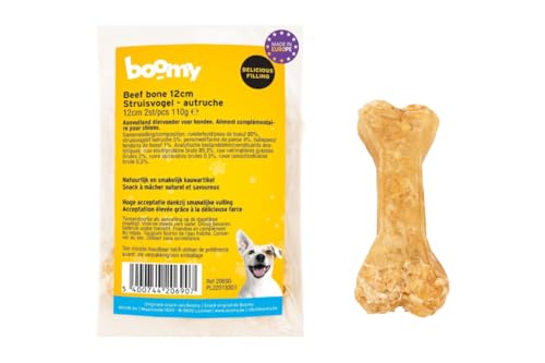 Boomy - Hundesnacks - Rindfleisch Knochen mit Strauß und Kollagen - 12cm - 2 x 2 Stück von Boomy