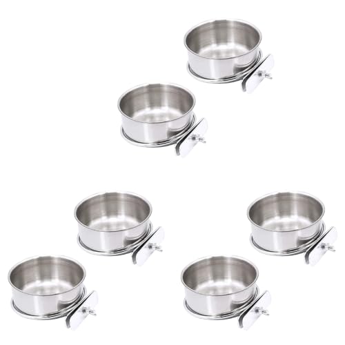 Booso 6Er Pack VogelkäFig Futter Wasserspender Papageienfutter Teller VogelhäUschen Tasse für KäFig, Edelstahl Vogelfutterhalter BehäLter für Papageien Frettchen Sittich von Booso