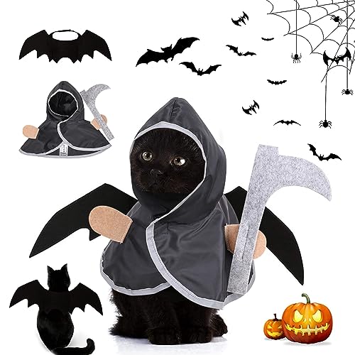 Halloween Hund Katze Kostüm Umhang,Bootoow 2pcs Haustier Halloween Kostüm,Haustier Cosplay Kostüm,Halloween Haustier Kostüm Set,Haustier Der Gott des Todes Umhang,Haustier Hund Katze Fledermausflügel von Bootoow