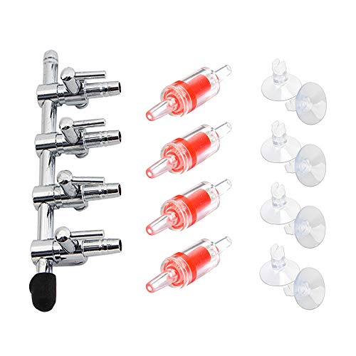 BornFeel Aquarium Ventil 13 in 1 Set 4-Wege Luftverteiler 4 Rückschlagventil 8 Saugnäpfe für 4/6mm Schlauch Luftpumpe 4-Fach Metall Luftabsperrhahn von BornFeel