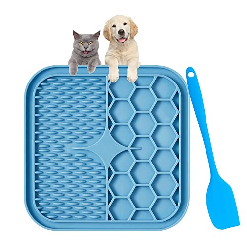 Leckmatte Hund 15x15cm Schleckmatte Hund mit 1 Silikonspatel BPA-frei Hunde Leckmatte für Welpen Katzenfütterung Haustieren Baden Fellpflege Pflegen Trainieren Blau von Bornfeel