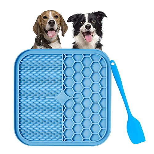 Schleckmatte Hund BPA-frei Leckmatte Hund 21x21cm Hunde Leckmatte mit 1 Silikonspatel für Welpen Katzenfütterung Haustieren Baden Fellpflege Pflegen Trainieren Blau von Bornfeel