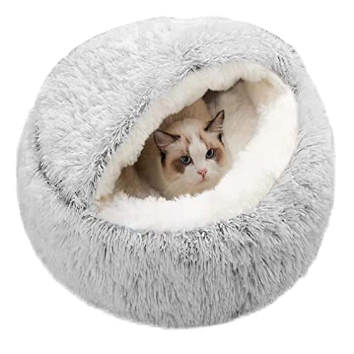 BoruisX Katzenbett-Höhle, flauschiges Katzenbett, Katzenbett, Iglu, Kapuze, beruhigend, rutschfest, Hundebett, Haustierzelt, Haus für Innenbereich, Katzen, Welpen (40 x 40 cm, Plüschgrau) von BoruisX