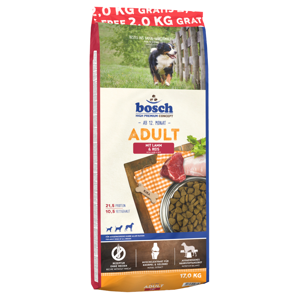 2 kg gratis! 17 kg bosch HPC Adult - Adult Lamm & Reis von Bosch High Premium concept