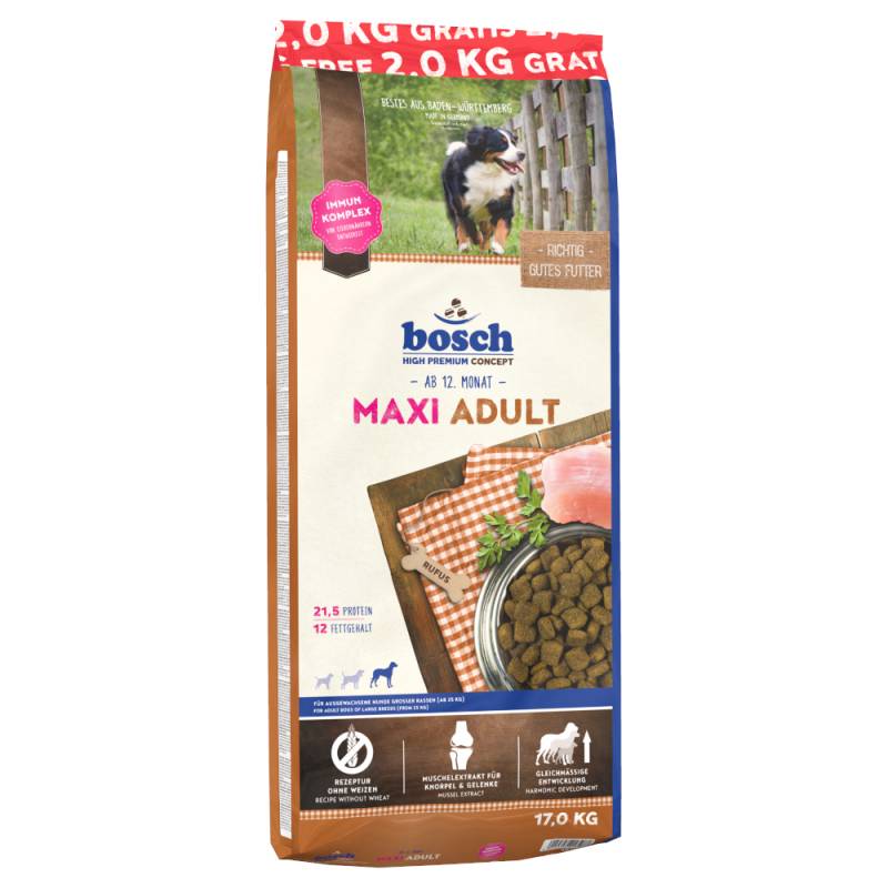 2 kg gratis! 17 kg bosch HPC Adult - Maxi Adult von Bosch High Premium concept