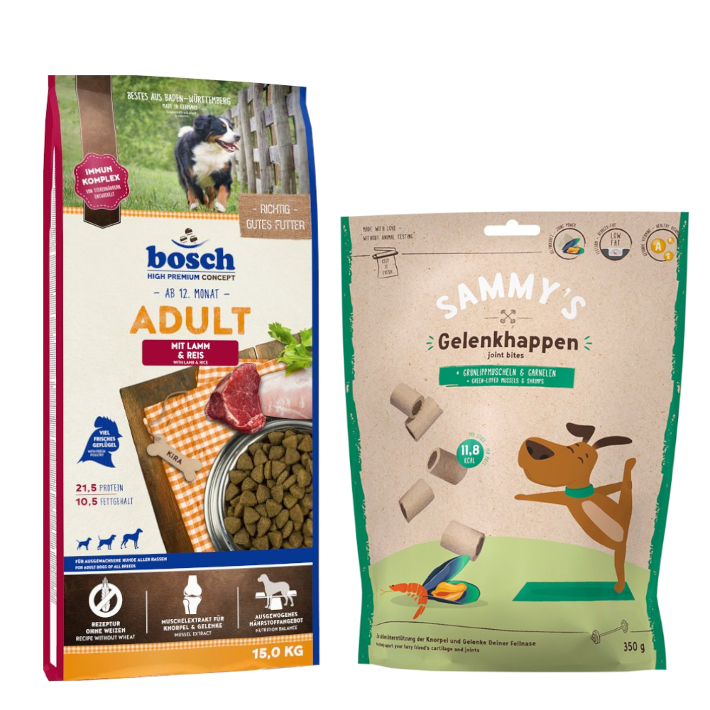 Kombi-Paket: 15 kg bosch HPC Trockenfutter + 3 x 350 g Sammy's Gelenkhappen - Adult Lamm & Reis 15 kg + Sammy's Gelenkhappen 3 x 350 g von Bosch High Premium concept