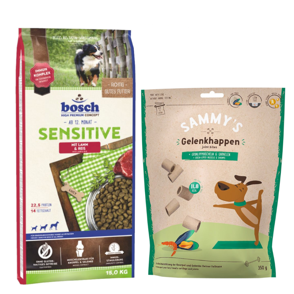 Kombi-Paket: 15 kg bosch HPC Trockenfutter + 3 x 350 g Sammy's Gelenkhappen - Sensitive Lamm & Reis 15 kg + Sammy's Gelenkhappen 3 x 350 g Kombi-Paket: 15 kg bosch HPC Trockenfutter + 3 x 350 g Sammy's Gelenkhappen - Sensitive Lamm & Reis 15 kg + Sammy's Gelenkhappen 3 x 350 g von Bosch High Premium concept