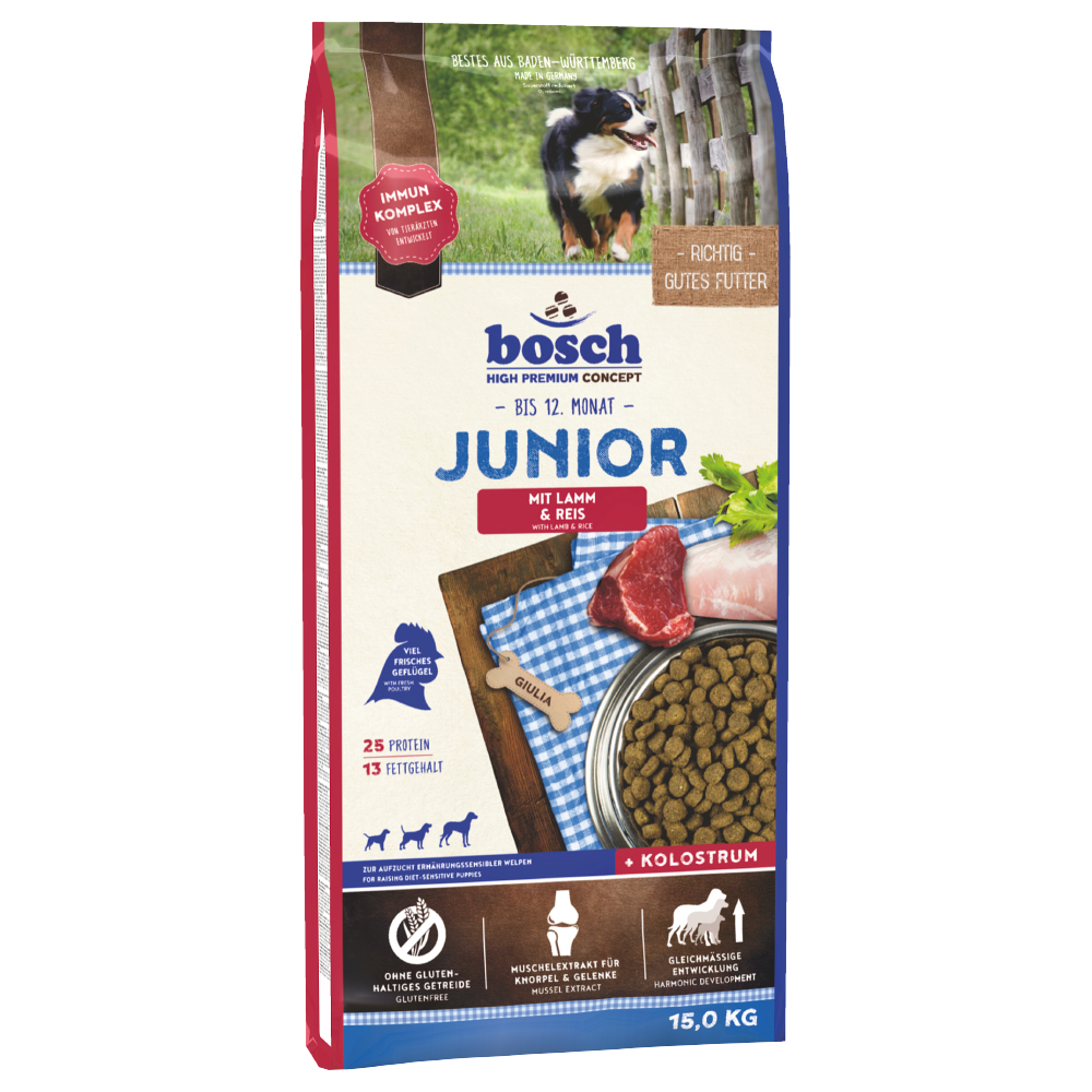 bosch Junior Sparpaket: 2 x 15 kg im gemischten Paket - Junior Lamm & Reis / Maxi Junior von Bosch High Premium concept