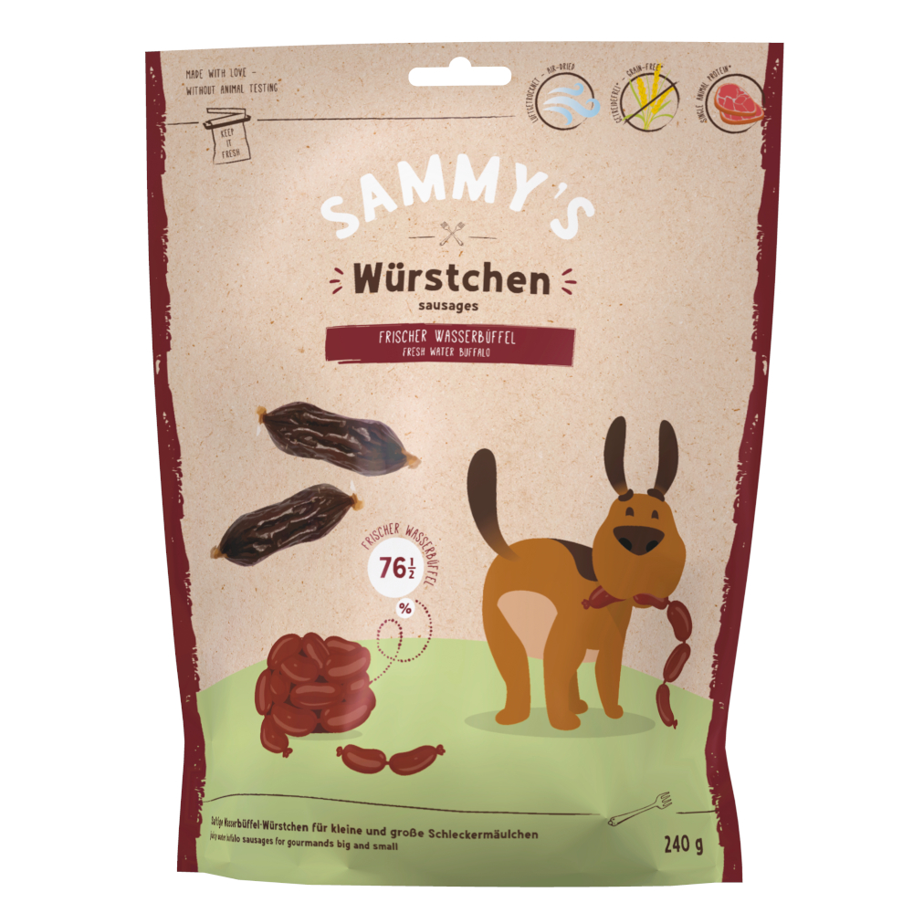 2 + 1 gratis! 3 x Sammy's Hundesnacks - 3 x 240 g Würstchen mit Wasserbüffel von Bosch Sammy`s Snack concept