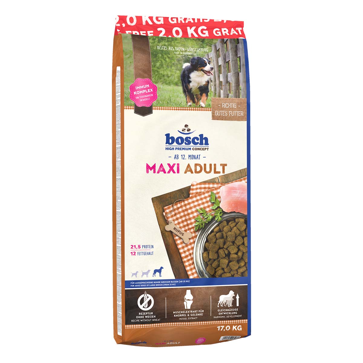 Bosch Hundefutter Maxi Adult 15kg + 2kg GRATIS von Bosch