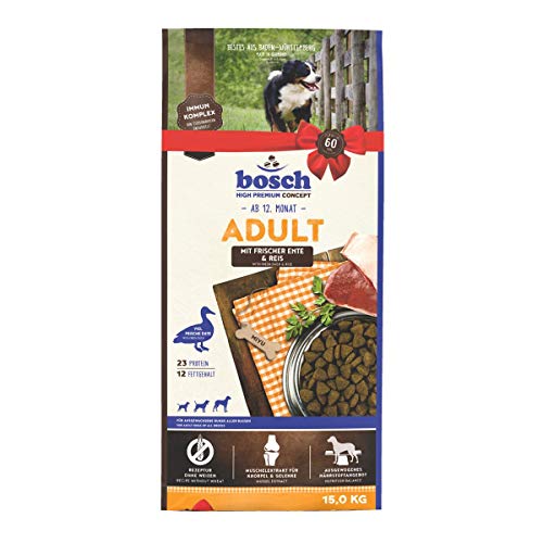 bosch HPC Adult mit Ente & Reis | Hundetrockenfutter für ausgewachsene Hunde aller Rassen | 1 x 15 kg von Bosch