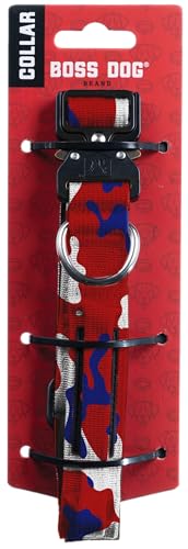 Boss Dog Taktisches Halsband, rot, weiß und blau, Camouflage, 3 cm breit, klein (33 cm - 40,6 cm verstellbar) von Boss Dog