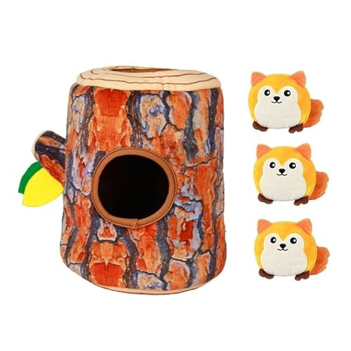 Burrow Toys Quietschendes interaktives Haustier-Nasenstöpsel-Spielzeug for Hunde, Plüsch-Haustierspielzeug, lustiges Versteckspiel, Tierbaumhöhlenspielzeug (Color : Orange) von Bossge