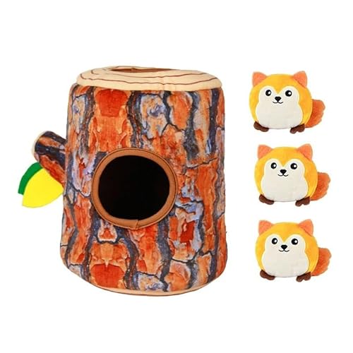 Burrow Toys Quietschendes interaktives Haustier-Nasenstöpsel-Spielzeug for Hunde, Plüsch-Haustierspielzeug, lustiges Versteckspiel, Tierbaumhöhlenspielzeug (Color : Orange) von Bossge