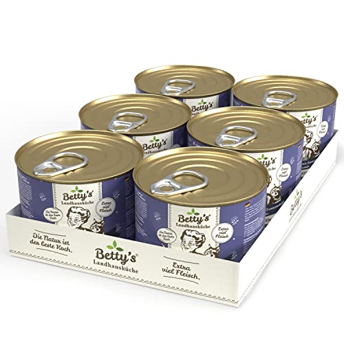 Betty's Landhausküche Dose Nassfutter Katze, getreidefrei, beste Qualität, hochwertiges Fleisch, schonend gegart, für alle Katzenrassen geeignet, Huhn & Fasan mit Borretschöl 6 x 200 g von Boswelia