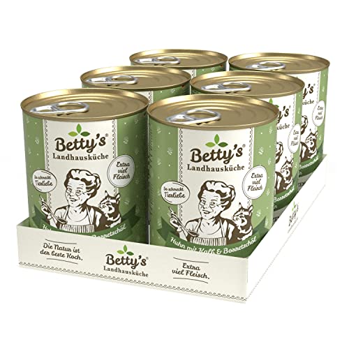 Betty's Landhausküche Dose Nassfutter Katze, getreidefrei, beste Qualität, hochwertiges Fleisch, schonend gegart, für alle Katzenrassen geeignet, Huhn & Kalb mit Borretschöl 6 x 400g von Boswelia