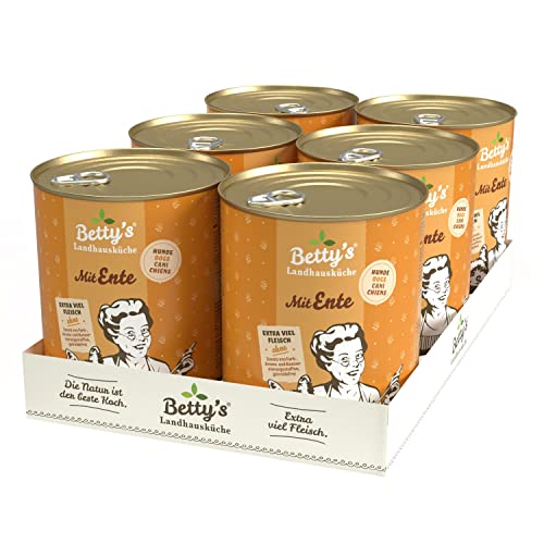 Betty's Landhausküche Hund Ente und Geflügel 6 x 800 g Für alle Hunderassen geeignet Hohe Bioverfügbarkeit Wir achten auf Beste Qualität von Boswelia