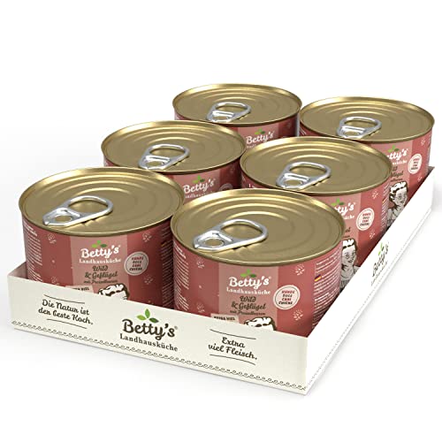 Betty's Landhausküche Hund Geflügel & Wild mit Preiselbeeren 6 x 200 g Für alle Hunderassen geeignet Hohe Bioverfügbarkeit Wir achten auf Beste Qualität von Boswelia