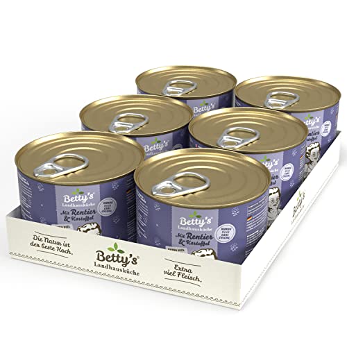 Betty's Landhausküche Hund Rentier mit Kartoffel 6 x 200 g Für alle Hunderassen geeignet Hohe Bioverfügbarkeit Wir achten auf Beste Qualität von Boswelia