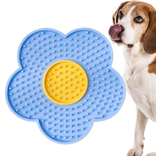 Botiniv Leckmatte für Katzen, Katzenleckmatte, Saugnäpfe sichern die Leckmatte, Leckmatte verbessert das Butter-Leckpad-Erlebnis, interaktives Haustierspielzeug, Blumen-Silikonpad zum Stressabbau von Botiniv