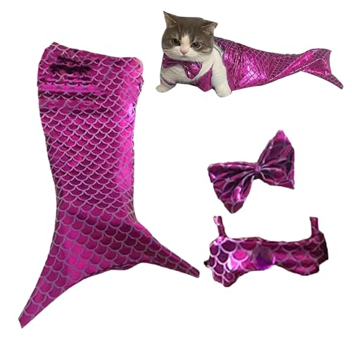 Botiniv Meerjungfrauenschwanz für Katzen, Katzen-Meerjungfrauenkostüm, Pailletten-Meerjungfrauenschwanz-Kleidung für Halloween, Bequeme, lustige Haustierkostüme, Hunde-Outfit, Fischschwanz-Kleidung von Botiniv