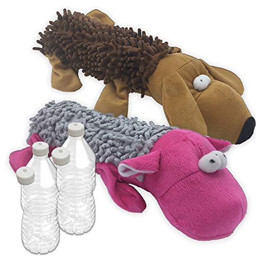 Bottle Shaggy Amazing Pet 2 Pack Crackles und Quietschelement Wasserflasche Spielzeug mit Ersatz Quietscher 1 Nilpferd und 1 Hund von Bottle Shaggy