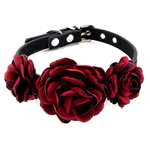 Bottone Hundehalsband für Hündinnen mit Blumenmuster, Rosen-Dekorationen, Halsbänder, nicht verstellbar von Bottone