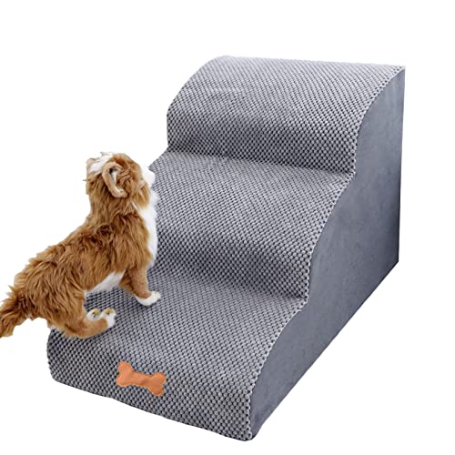 3 Stufen Hundetreppe für Kleine Hunde, Bounabay Abnehmbar Hunderampe, Waschbar Tragbar Leiter Haustiertreppe für Sofa Bett, Katzentreppe aus Schwamm, Hundetreppe 40 cm Hoch von Bounabay