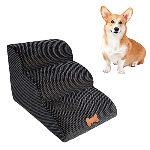 Bounabay Haustiertreppe, hunderampe Couch waschbarer Bezug mit Reißverschluss, 3-stufiges Haustier abnehmbare treppe für kleine Hunde (Dunkelgrau) von Bounabay