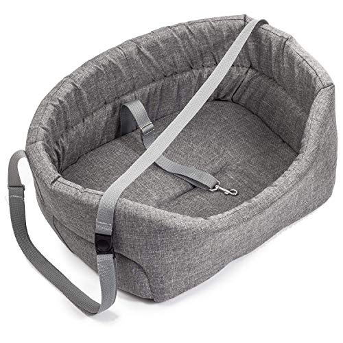 Hunde Autositz Universal Waschbar Abriebfest, Autositz Hund für Vordersitz, Beifahrersitz, Rückbank, Hundebett Hundetasche, L: 56 cm x 48 cm, Grau - Polyester: Leinenimitat von BOUTIQUE ZOO