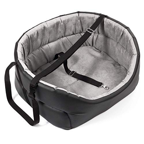 BOUTIQUE ZOO Hunde Autositz Universal Waschbar Abriebfest, Autositz Hund für Vordersitz, Beifahrersitz, Rückbank, Hundebett Hundetasche, L: 56 cm x 48 cm, Schwarz - Kunstleder: Wildlederimitat von BOUTIQUE ZOO