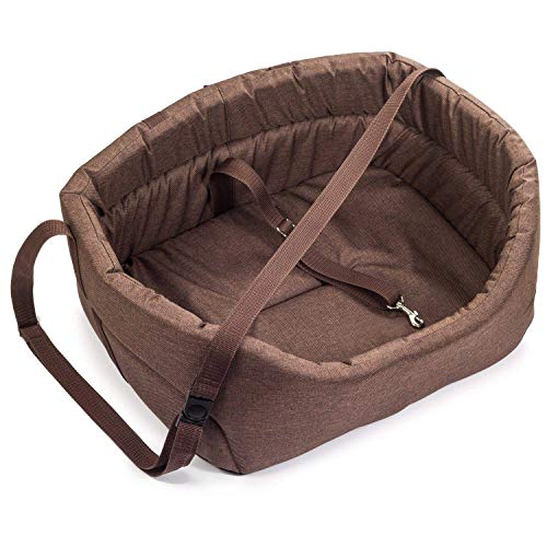 Hunde Autositz Universal Waschbar Abriebfest, Autositz Hund für Vordersitz, Beifahrersitz, Rückbank, Hundebett Hundetasche, S: 39 cm x 32 cm, Braun - Polyester: Leinenimitat von BOUTIQUE ZOO