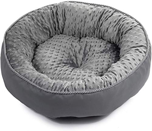 BOUTIQUE ZOO Hundebett Kunstleder Katzenbett Donut Rund Flauschig Plüsch mit Rand - Dunkel Grau - M von BOUTIQUE ZOO