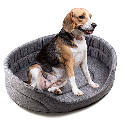 BOUTIQUE ZOO Hundebett XL Hundesofa Hundekissen für kleine/mittlere/große Hunde, Farbe: Graun (Leinenimitat) von BOUTIQUE ZOO